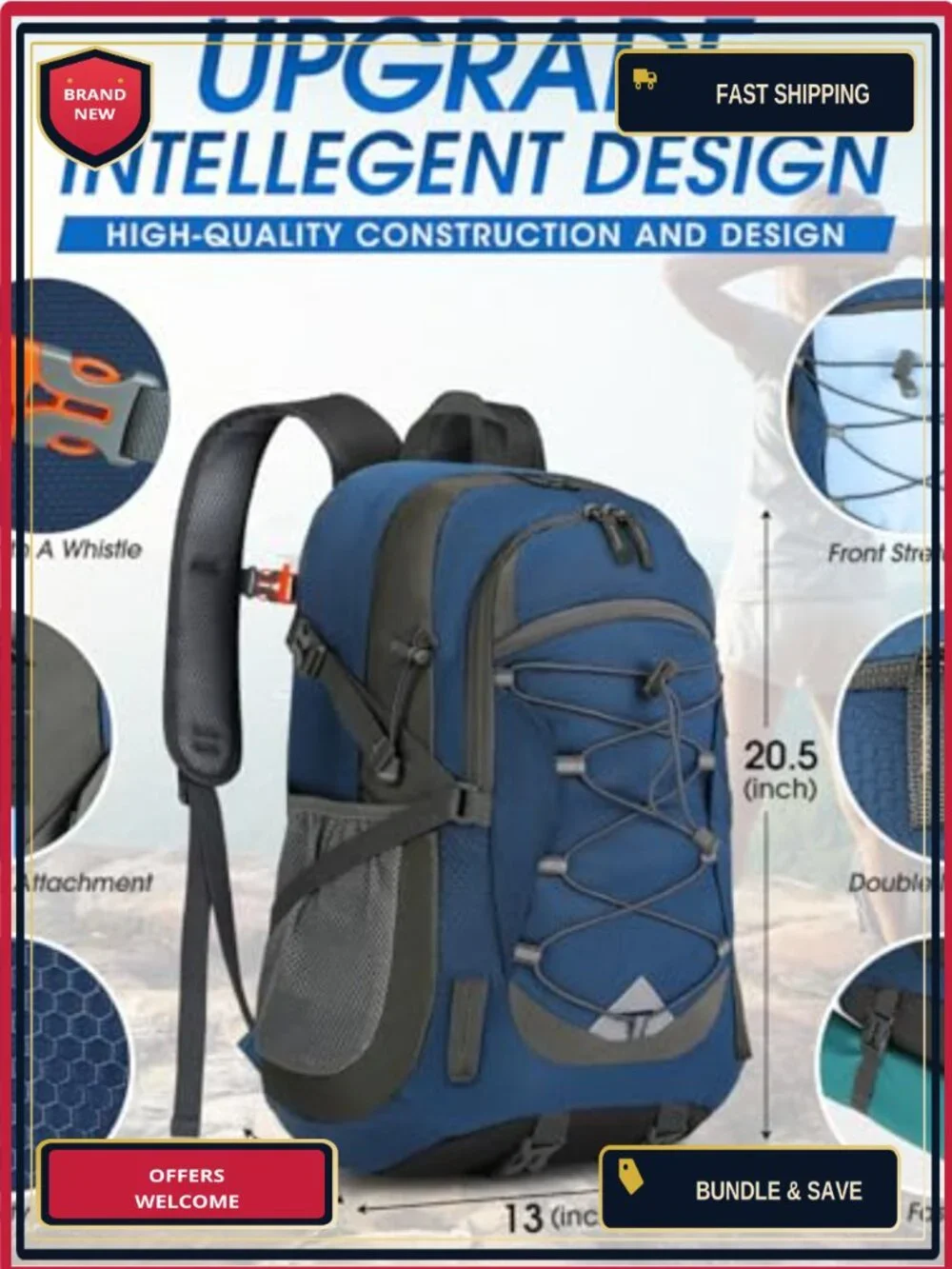 Packable Hiking Backpack 40L Lightweight Waterproof Nylon Daypack Camping